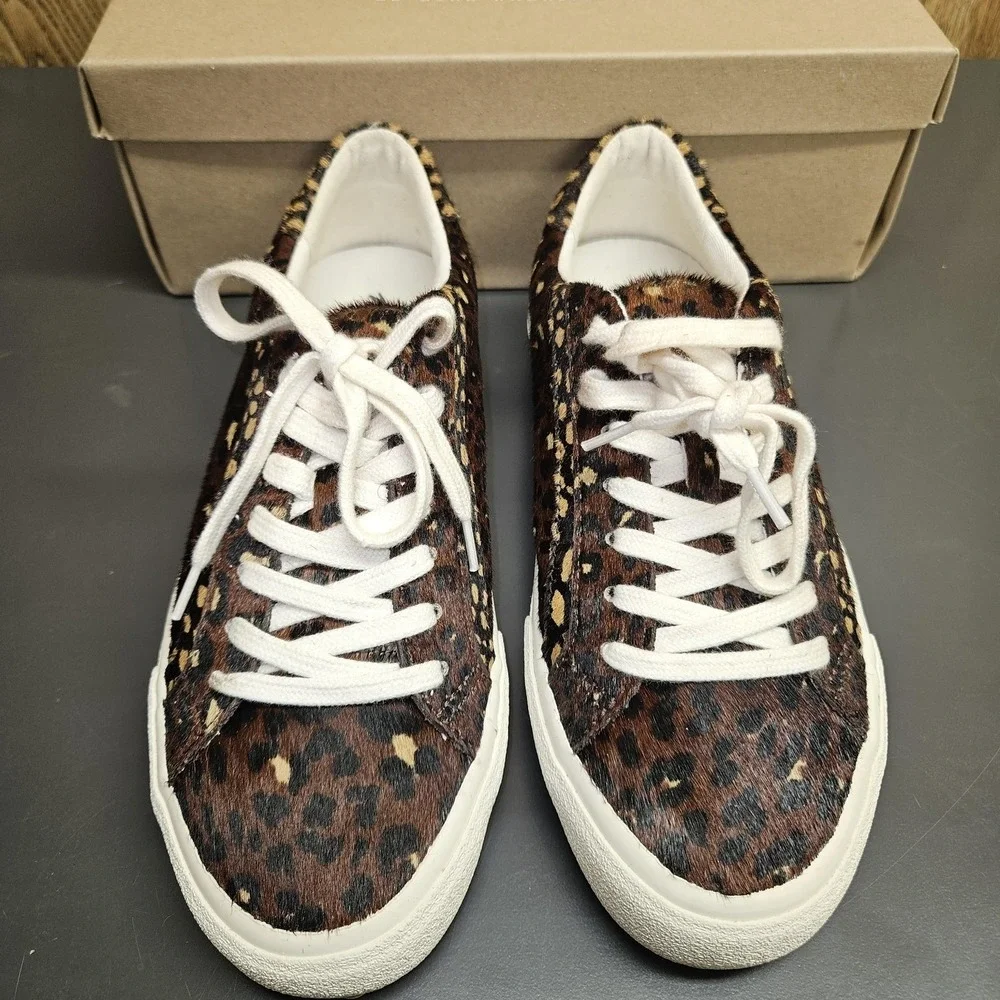 Madewell Sidewalk Low Top Shoes Women 7.5 Brown Genuine Calf Hair Sneaker Trendy